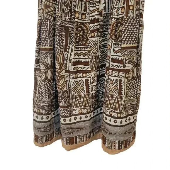 Dressbarn Women's Dark Brown & White Cotton African Print Sleeveless Lined Sundr - Picture 10 of 12